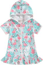 Toddler Kids Baby Girl Swimsuit Cover Up Hooded Zip Up Beach Bathing Suit Short Sleeve Summer Dress Swimwear