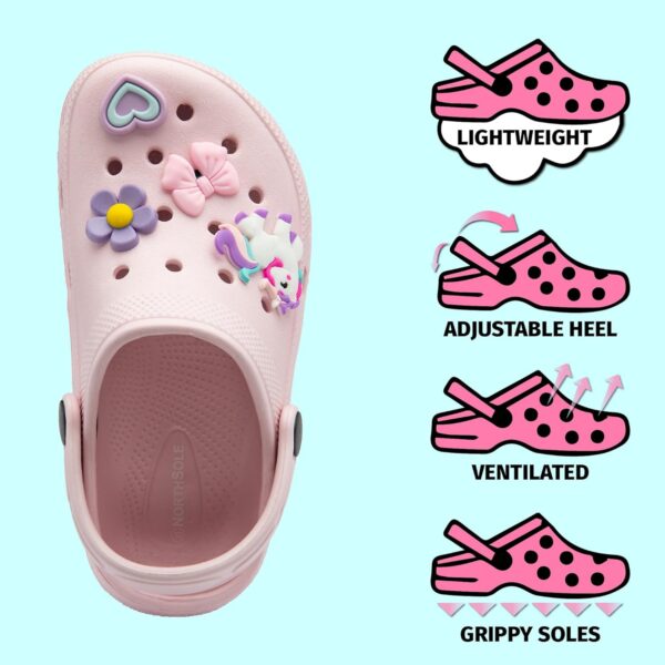 Girls Clogs Childrens Sandals with Removable Charms Kids Beach Pool Shoes - Image 2
