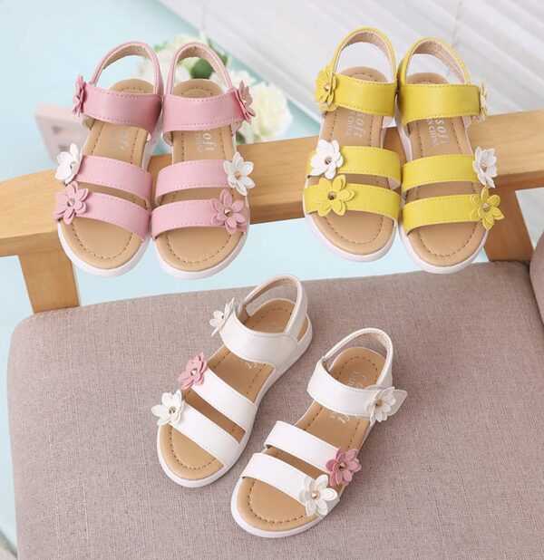 QZBAOSHU Girls Sandals with Pearls Flowers Leather Shoes Sandals for Little Girls - Image 5