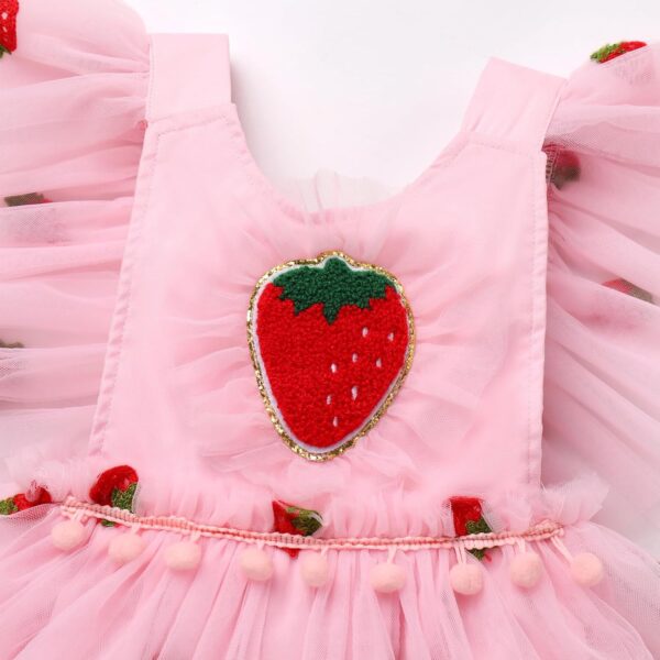 Newborn Infant Baby Girl Summer Romper Flower Strawberry Embroidery Tutu Tulle Princess Dresses with Headband - Image 6