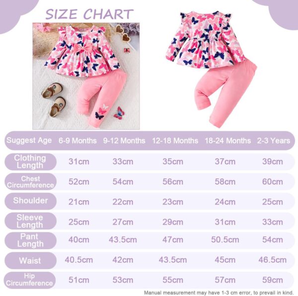 Newborn Baby Girl Clothes Set, Long Sleeve Outfits Ruffle Top and Trousers, T-shirt with Bowknot and Trousers with Butterfly, Baby Girl Outfit for 6-36 Months Baby Girl, Pink - Image 6
