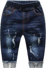 KIDSCOOL SPACE Baby Girl Boy Jeans,Little Kid Elastic Waist Ripped Denim Pants