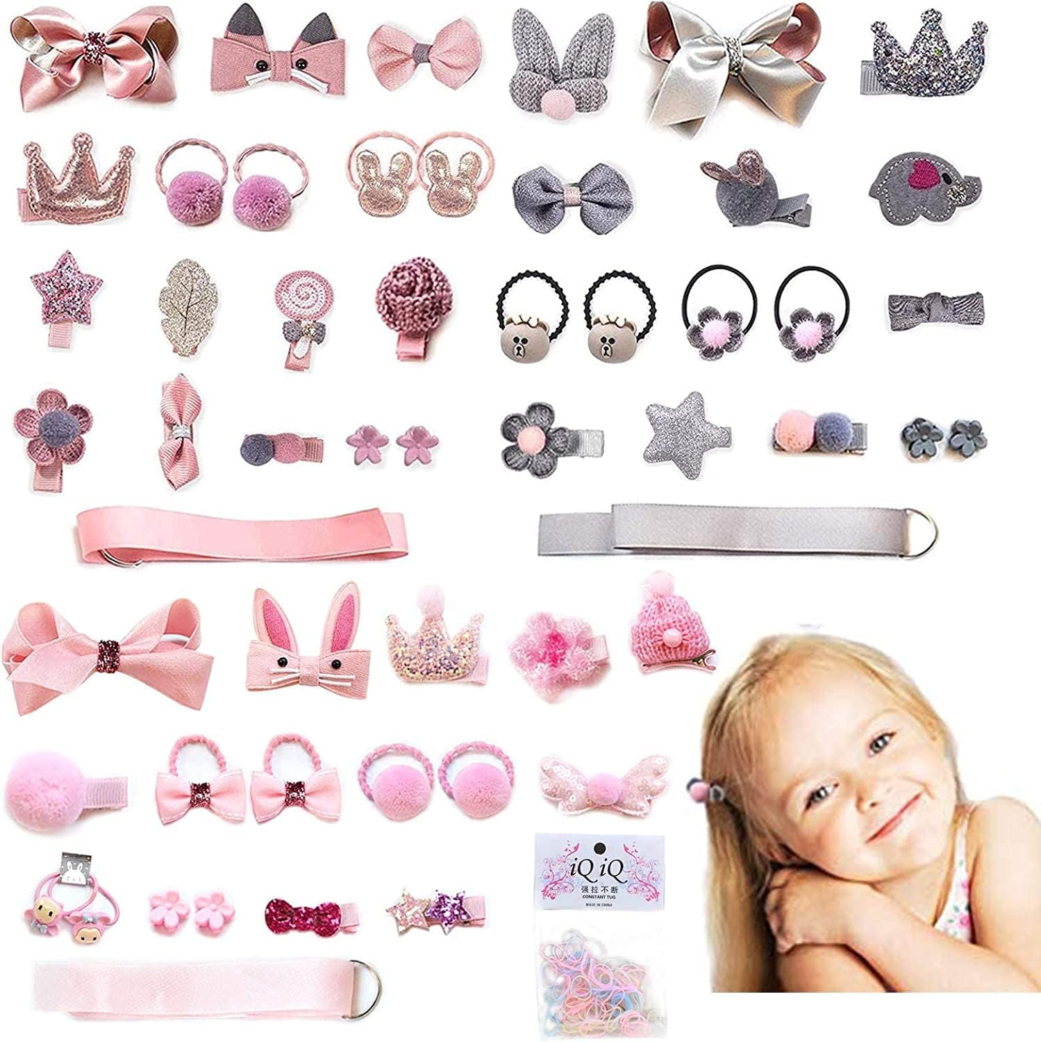 71X7OnImUYL._AC_SL1500_.jpg 54 PCS Baby Hair Clips Set for Little Girls,VEGCOO Hair Rops Barrettes, Baby Girls Hair Accessories for Baby Girls Toddlers Kids Children as Birthday Christmas Children's Day Gift - Image 1
