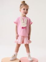 TCWWBB Toddler Girls Summer Short Outfits Clothes Set Kids Unicorn Bunny Animal Print Short Sleeve Cotton T-Shirt Dresses Tops and Shorts 2 Piece Crewneck Sleeveless Clothing Set Age 1-7 Years Old - Image 2
