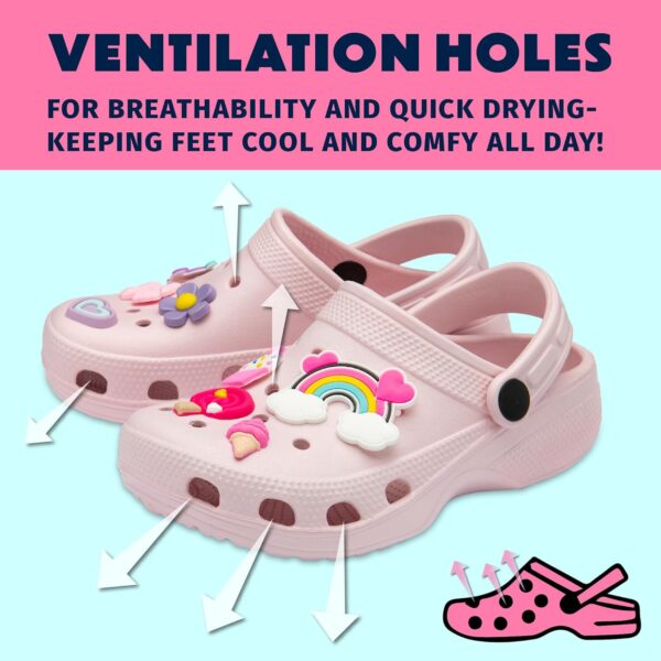 Girls Clogs Childrens Sandals with Removable Charms Kids Beach Pool Shoes - Image 4