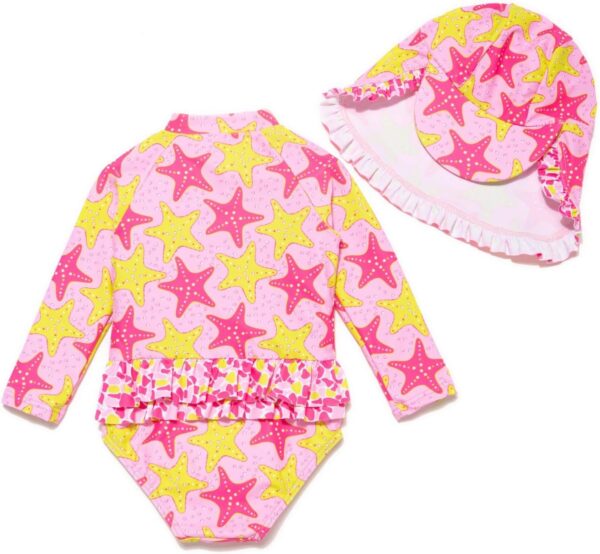 BONVERANO Infant and Baby Girl Swimsuits/Rashguard One Piece UPF 50+ Sun Protection Ruffle Zipper with Sun Cap. - Image 2