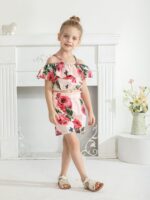 Baby Girl Clothes Floral Print Off Shoulder Tops + Floral Shorts Outfit Set - Image 3