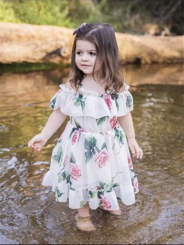 Derouetkia Toddler Baby Girls Summer Floral Dress Off Shoulder Skirt Chiffon Princess Dresses Suspender Sundress for Little Girls - Image 2