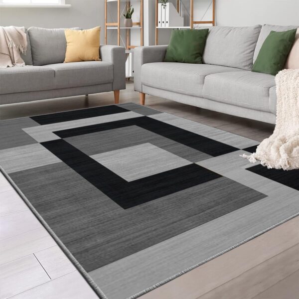 Imperial Rooms Rugs for Bedroom - Printed Area Rugs Living Room 80x150 Cm - Geometric Style Modern Floor Carpet Super Soft Milo Black and Grey Extra Large Rug Easy to Clean - Image 4