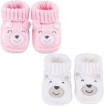 LACOFIA 2 Pairs Newborn Knitted Booties Soft Baby Boys Girls Bootees 0-3 Months