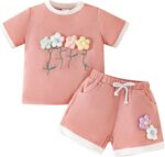 Unisex Baby Summer Clothes Set Top + Short 2Pcs Outfits 3D Flower Decoration Toddler Clothing Sets for 9M-4Y Boys and Girls