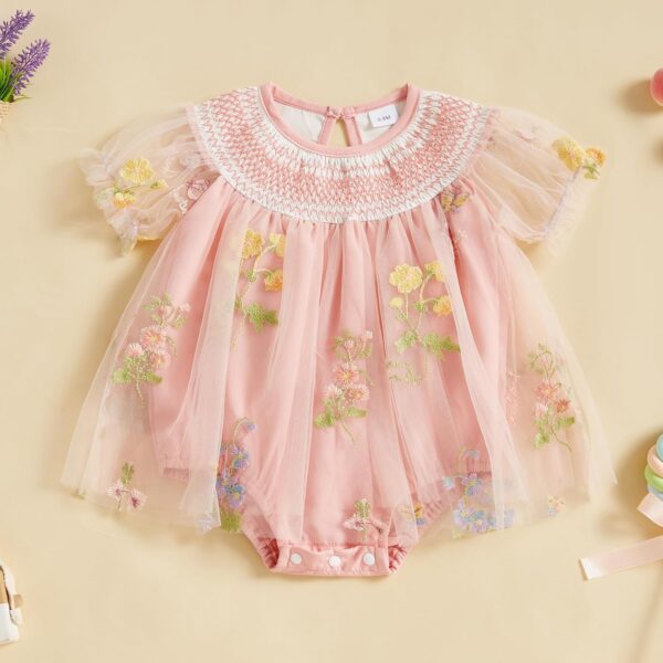 Infant Baby Girl Romper Dress Newborn Baby Girls' Bodysuits Flower Embroidery Jumpsuit Skirt Tulle Princess Dress A-Line Pageant Baptism Wedding Birthday Party Dress - Image 2