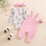 Baby Girl Clothes Baby Outfit Infant Clothes Set Heart Print Long Sleeve T Shirt With Overalls Pants Headband Clothing Set - Image 2