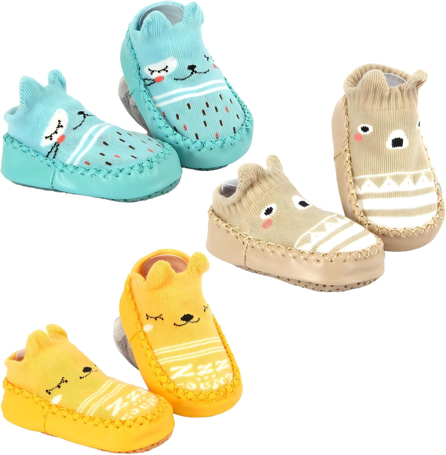 71YPPecJL._AC_SL1500_.jpg JYJLLM 3 Pairs of Baby Boys Girls Indoor Slippers Anti-Slip Socks Shoes,Baby Shoes,Toddler Shoes,Sock Shoes,Toddler Sock Shoes Cute Baby First Walking Shoes - Image 1