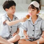 Risipu Silk Pyjamas Kids Set Unisex Short Sleeve Girls Pyjamas Solid Color for Kids - Image 7