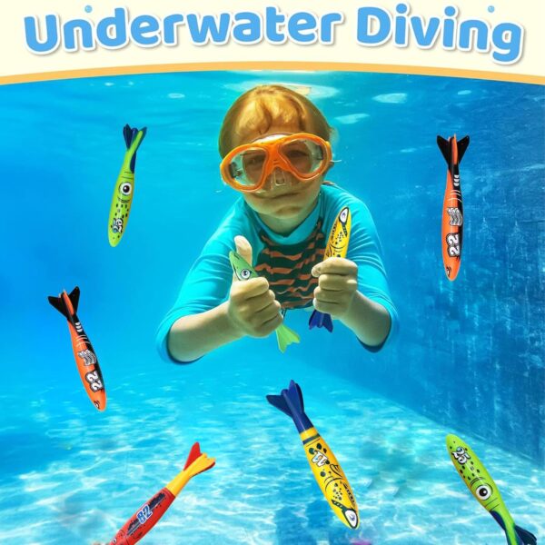 4Pcs Diving Torpedoes - Swimming Pool Sinkers for Kids Age 7-12, Underwater Diving Toys for Girls & Boys - Image 3