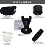 Bebamour Baby Carrier Newborn to Toddler Baby Carrier Hipseat 0-36Months with Head Hood, 3 PCS Teething Pads, Waist Extender, Black Pro - Image 2