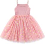 IWEMEK Toddler Kids Baby Girls Daisy Dress Spaghetti Strap Ribbed Knit Tulle Tutu Dresses Flower Girl Wedding Party Bridesmaid Birthday Pageant Prom Dresses Ball Gown