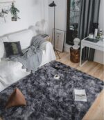 ASIinnsy Area Rugs Soft Fluffy Shaggy Rugs Living Room Grey Large Modern Plush Rug High Pile Non-Slip Bedroom Carpet Floor Mat Nursery Bedside Rug (Black Grey, 80 x 120 cm) - Image 3