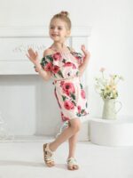 Baby Girl Clothes Floral Print Off Shoulder Tops + Floral Shorts Outfit Set - Image 2