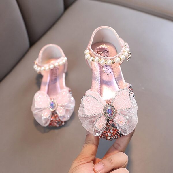 Princess Shoes Low Heel Toddler Girls Dress Shoes Cute Bowknot Sparkly Mary Jane Shoes Sequins Round Toe Sandals Flower Girls Wedding Birthday P𝐚rty Prom Shoes for Kids - Image 3