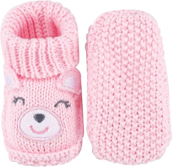 LACOFIA 2 Pairs Newborn Knitted Booties Soft Baby Boys Girls Bootees 0-3 Months - Image 4