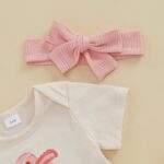 Baby Girl Summer Clothes Western Cowgirl Outfits Letter Print Short Sleeve Romper Flared Pant Bell-Bottom Bow Headband 3 Piece Set - Image 4