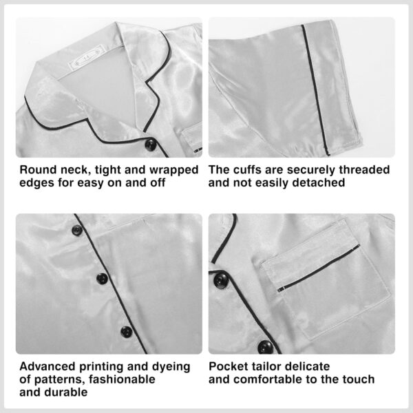 Risipu Silk Pyjamas Kids Set Unisex Short Sleeve Girls Pyjamas Solid Color for Kids - Image 3