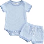 Newborn Baby Girl Clothes Set Short Sleeve Solid Romper Tops + Bloomers Shorts Infant Outfits Set