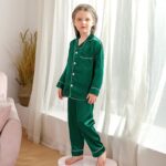 Miyanuby Girls Boys Pyjamas Set Button-up Silk Satin Pajamas Sleepwear Nightwear 2 Pieces Clothes Set Gifts for Baby Girls Boys - Image 4