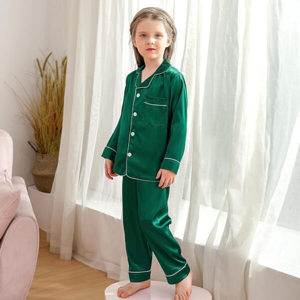 Miyanuby Girls Boys Pyjamas Set Button-up Silk Satin Pajamas Sleepwear Nightwear 2 Pieces Clothes Set Gifts for Baby Girls Boys - Image 4