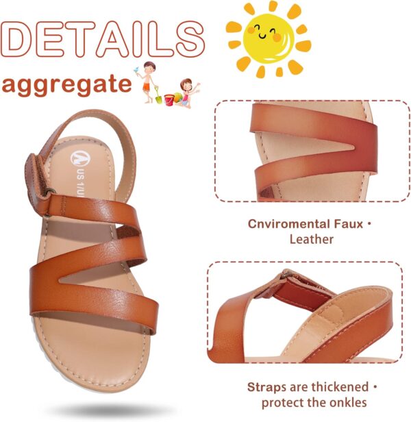 festooning Girls Sandals Little Big Kids Princess Open Toe Sandal with Adjustable Strap Summer Flat Sandals Dress Shoe - Image 5