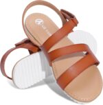 festooning Girls Sandals Little Big Kids Princess Open Toe Sandal with Adjustable Strap Summer Flat Sandals Dress Shoe