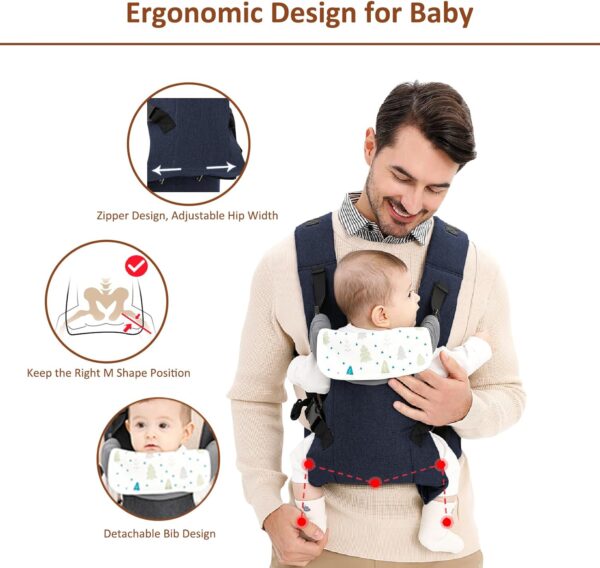 IULONEE Baby Carriers from Newborn Ergonomic Toddlers Carrier Front & Back Carry Baby Holder Carrier Sling for Toddlers 3-36 Months (3-15kg) Dark Blue - Image 3