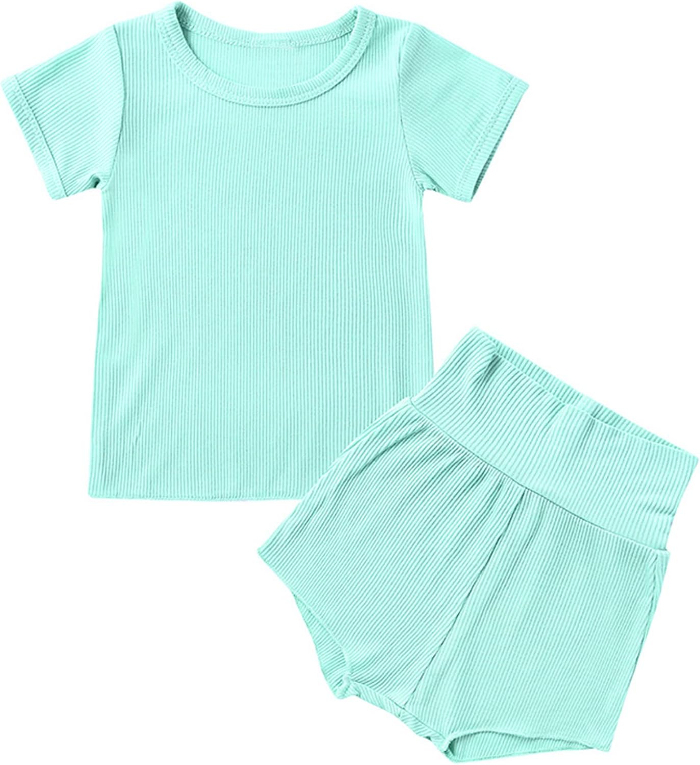 71c0B2b7-yL._AC_SL1500_.jpg Oyolan Baby Girl Boy 2-Piece Shorts Set Short Sleeve T-Shirt Tops and Shorts Bloomers Summer Outfits - Image 1