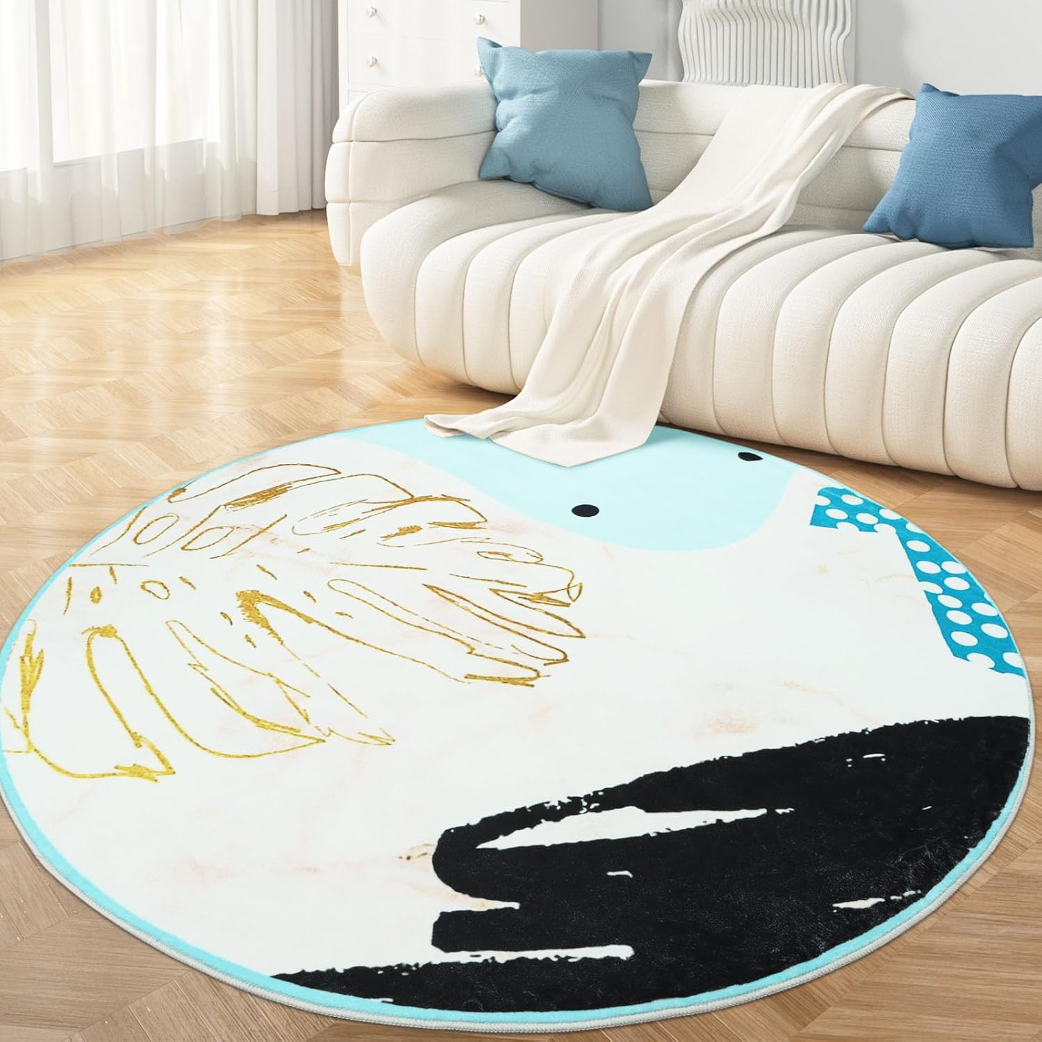 71cAqov1yKL._AC_SL1500_.jpg Round Rugs for Bedroom 4-feet Large - Soft Non-Slip Low Pile Dia 120 CM Round Area Rug,Washable Circle Rug 403-06120 - Image 1