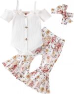 Baby Girl Clothes Set Spaghetti Strap Romper ＋ Flared Pants ＋ Headband Boho Summer Outfit Newborn