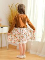 Baby Girl Dress With Cardigan Clothes Set Toddler Girls Long Sleeve Bow Button Cardigan + Sundress Suit Kids Knitted Cropped Sweaters Tops Dress 2 Piece Outfits 1-5 Years - Image 3