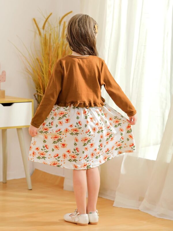 Baby Girl Dress With Cardigan Clothes Set Toddler Girls Long Sleeve Bow Button Cardigan + Sundress Suit Kids Knitted Cropped Sweaters Tops Dress 2 Piece Outfits 1-5 Years - Image 3