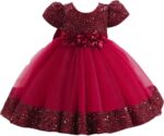 miço kids Girls Sequin Tulle Dress, Girl Ball Gown Birthday Party Outfit, Satin Princess Dress, Flower Girl Wedding Outfit