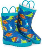 FUNCOO PLUS Toddler Wellies Kids Rubber Wellington Boots Waterproof Rain Boots for Boys and Girls with Handles in Fun Pattern