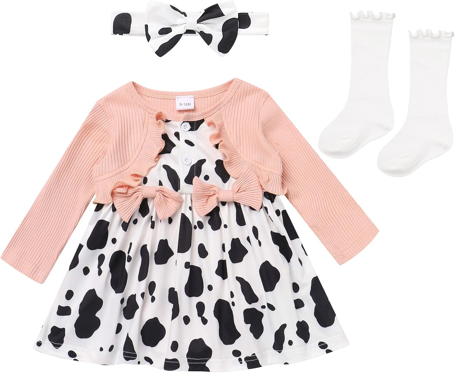 71cnRK60z1L._AC_SL1500_.jpg OMEWEE Baby Girl 1st Birthday Outfit Long Sleeve Romper Dress Floral/Cow/Candy Print Dress with Headband Socks 3PCS Spring Clothes Cake Smash Party Photograph - Image 1