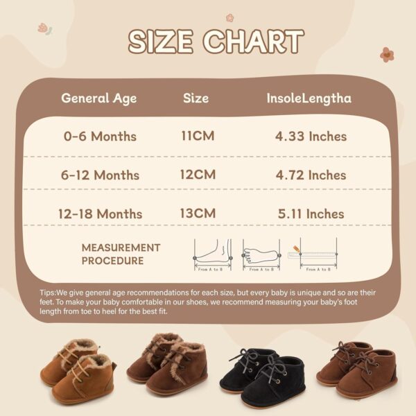 CENCIRILY Baby Boys Girls Warm Boots Infant Anti-slip Rubber Sole Lace-up Fleece Ankle Booties Newborn First Walking Shoes - Image 6
