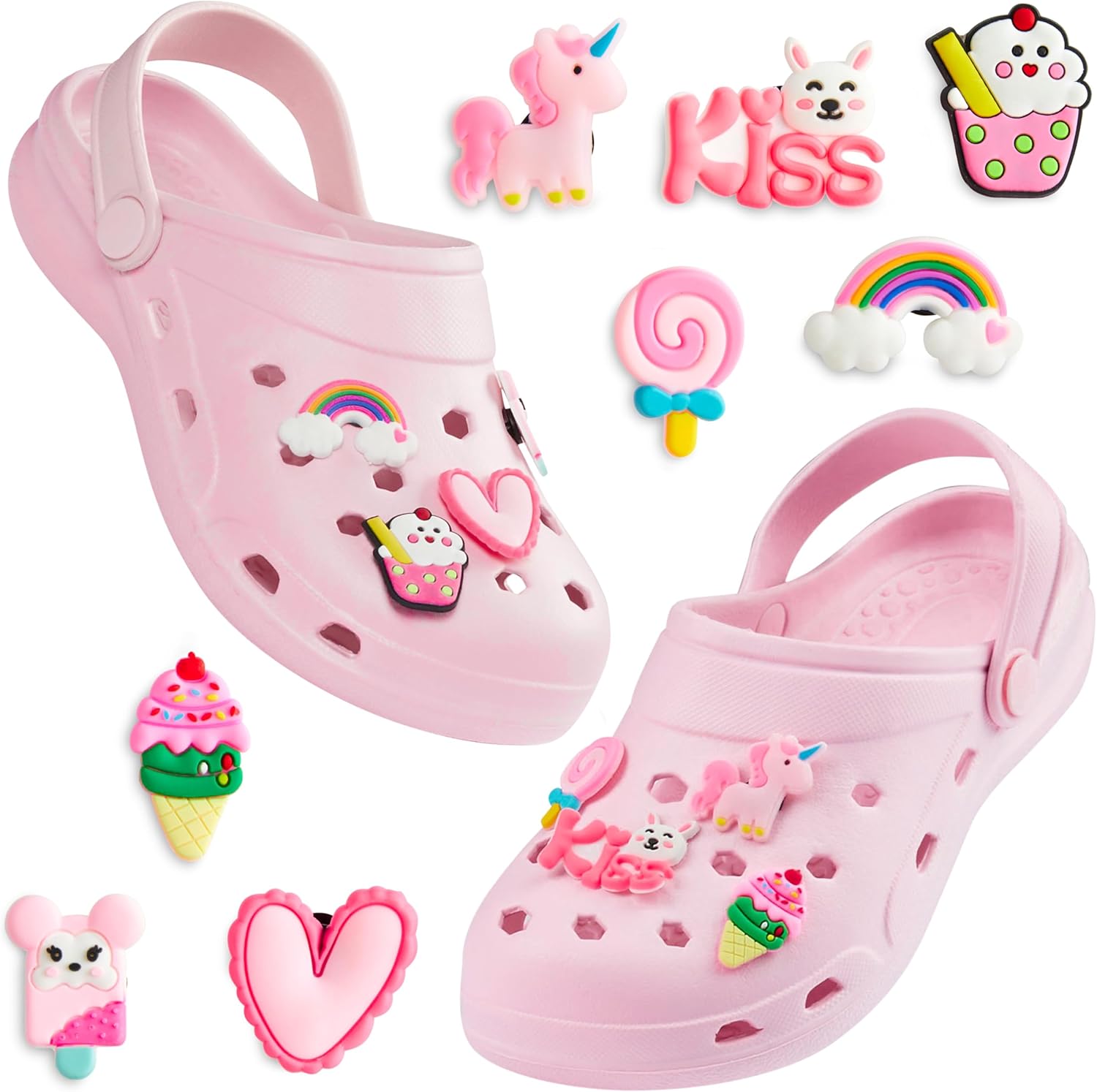 71dMQjCRFiL._AC_SL1500_.jpg CityComfort Girls Clogs with Removable Charms, Beach Pool Shoes - Girls Gifts - Image 1