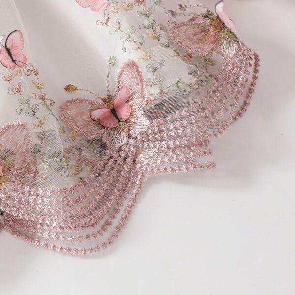 Valcatch Toddler Baby Girl Summer Dress Ruffle Long Sleeve Round Neck Button Bow Butterfly Mesh Dress with Hairband for 1-3 Years - Image 5