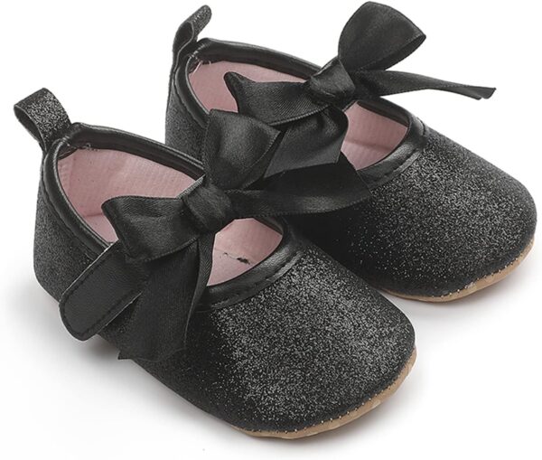 Baby Girls First Walking Shoes with Bowknot Soft Sole Newborn Glitter Loafers Flat Shoes Anti-Slip Princess Wedding Dress Mary Jane Shoes Infant Toddler Prewalker Crib Shoes 0to2 Years - Image 4