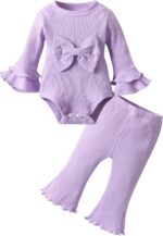 Zoputey Infant Baby Girl Clothes Bow Tops + Flared Pants Cute Outfit Set for Baby Girl