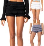 Women Knit Shorts, Elastic Waist Layered Slim Fit Summer Shorts Casual Short Daily Lolita Shorts - Image 7