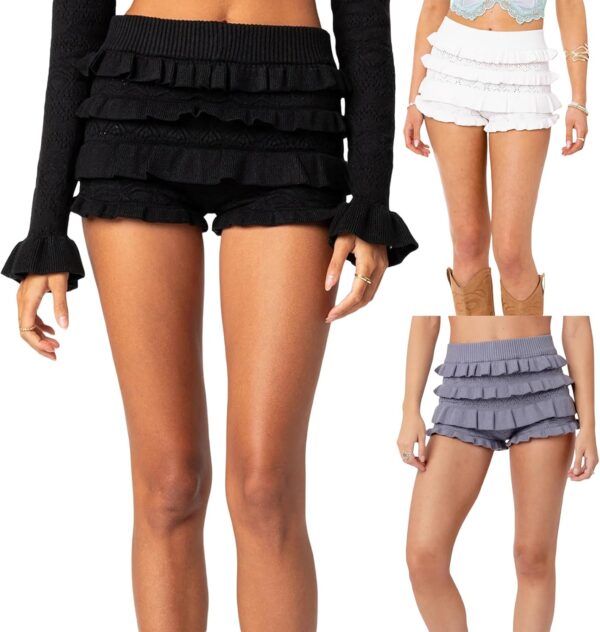 Women Knit Shorts, Elastic Waist Layered Slim Fit Summer Shorts Casual Short Daily Lolita Shorts - Image 7