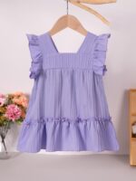 JiAmy Girl Dress Flowers Embroidery Flutter Sleeve Toddler Dresses Square Neck Ribbed Casual Clothes for 1-7 Year Old - Image 8